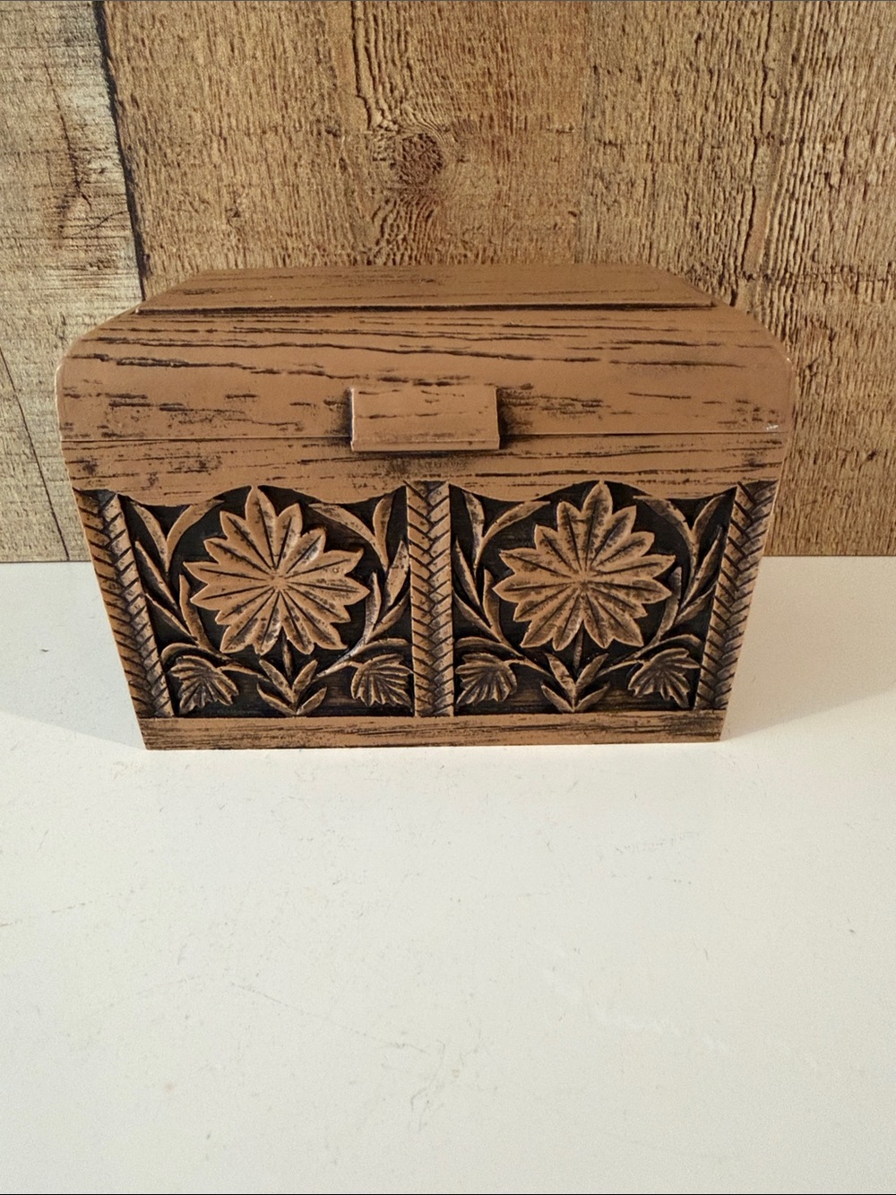 VTG Lerner faux carved wood recipe box